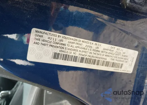 2012 Volkswagen Jetta 2.5L Se from USA, damaged, VIN 3VWDP7AJ5CM003066